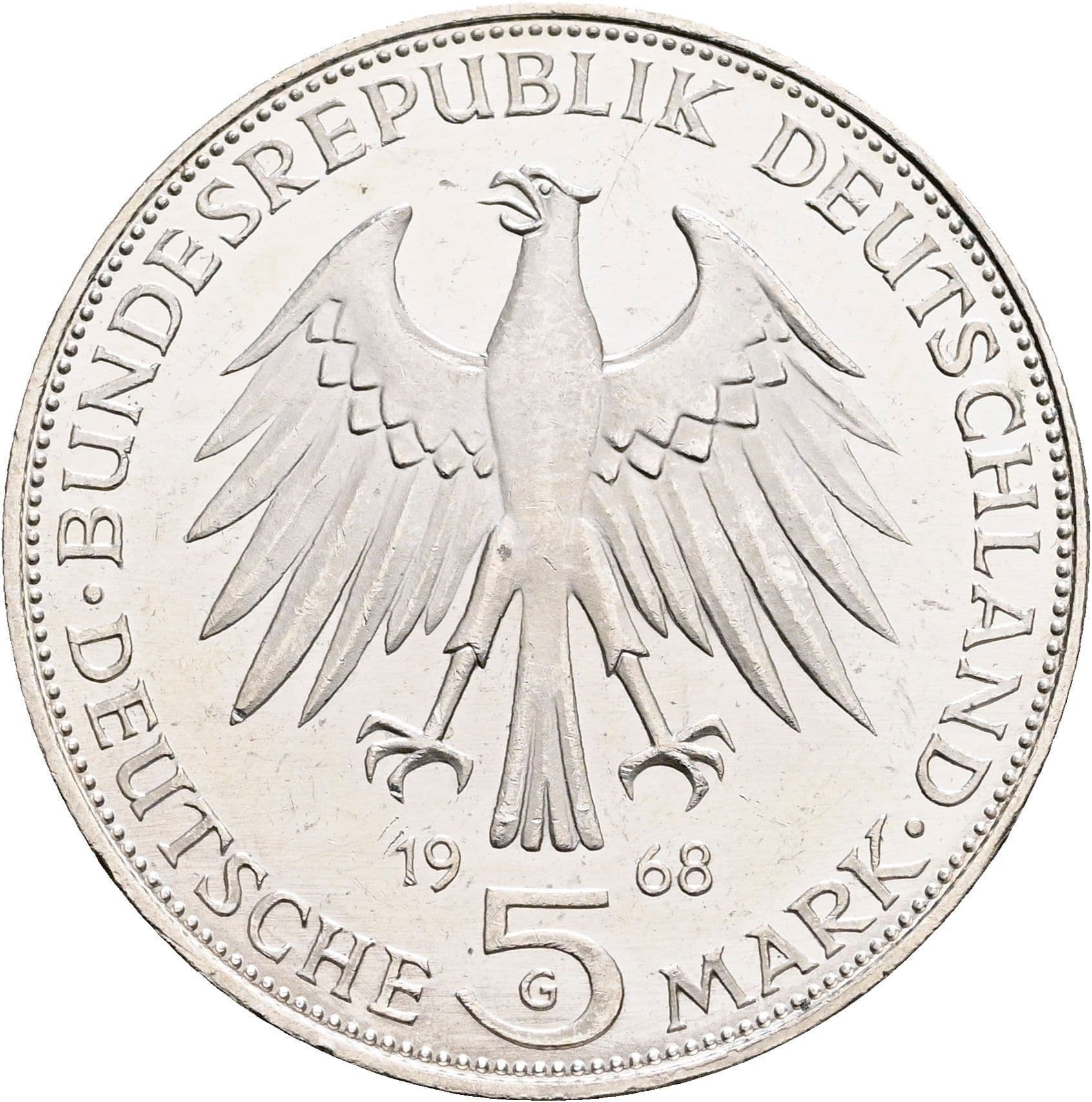 5 Deutsche Mark 1968 G – Rückseite
