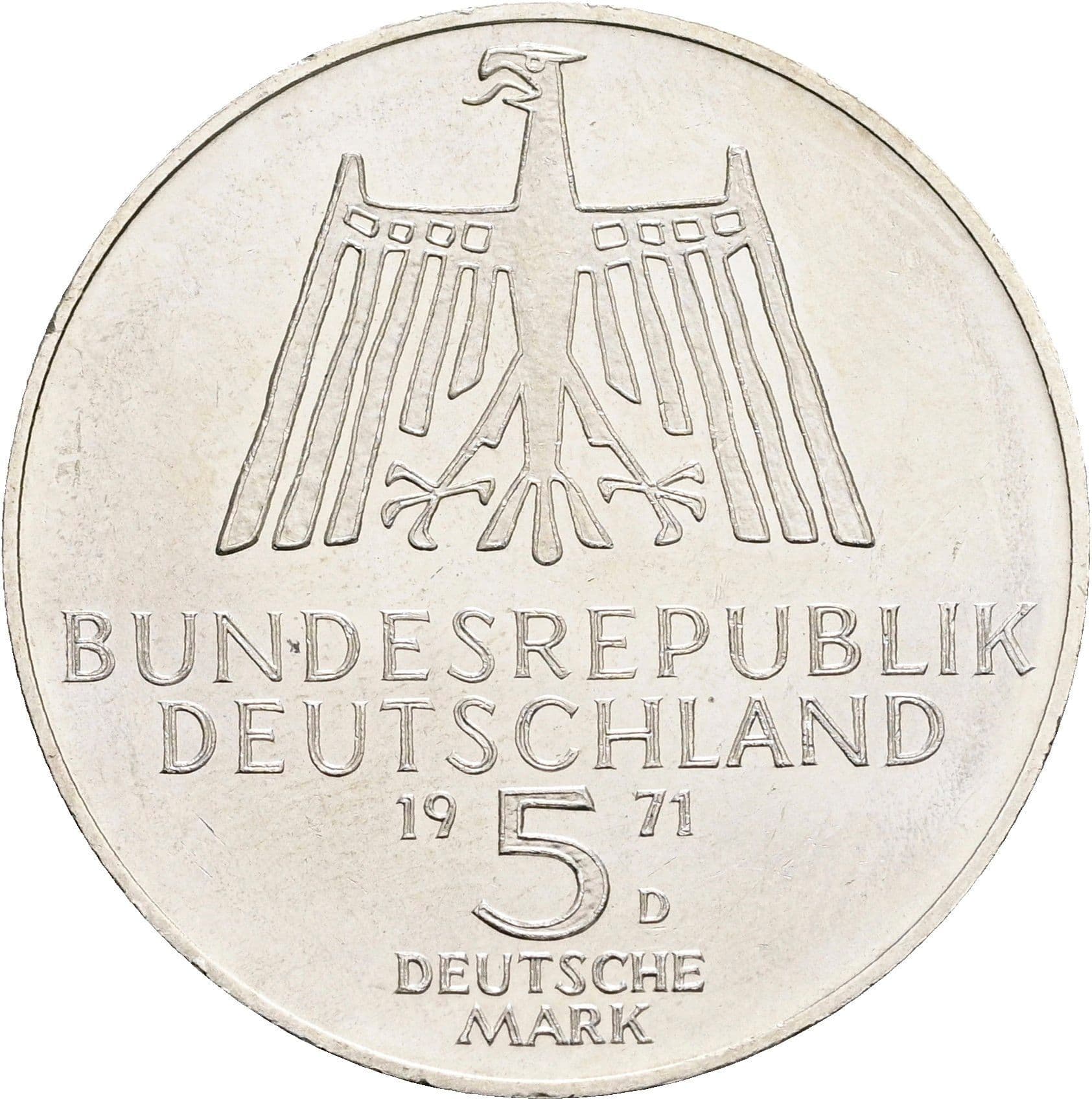 5 Deutsche Mark 1972 D – Rückseite