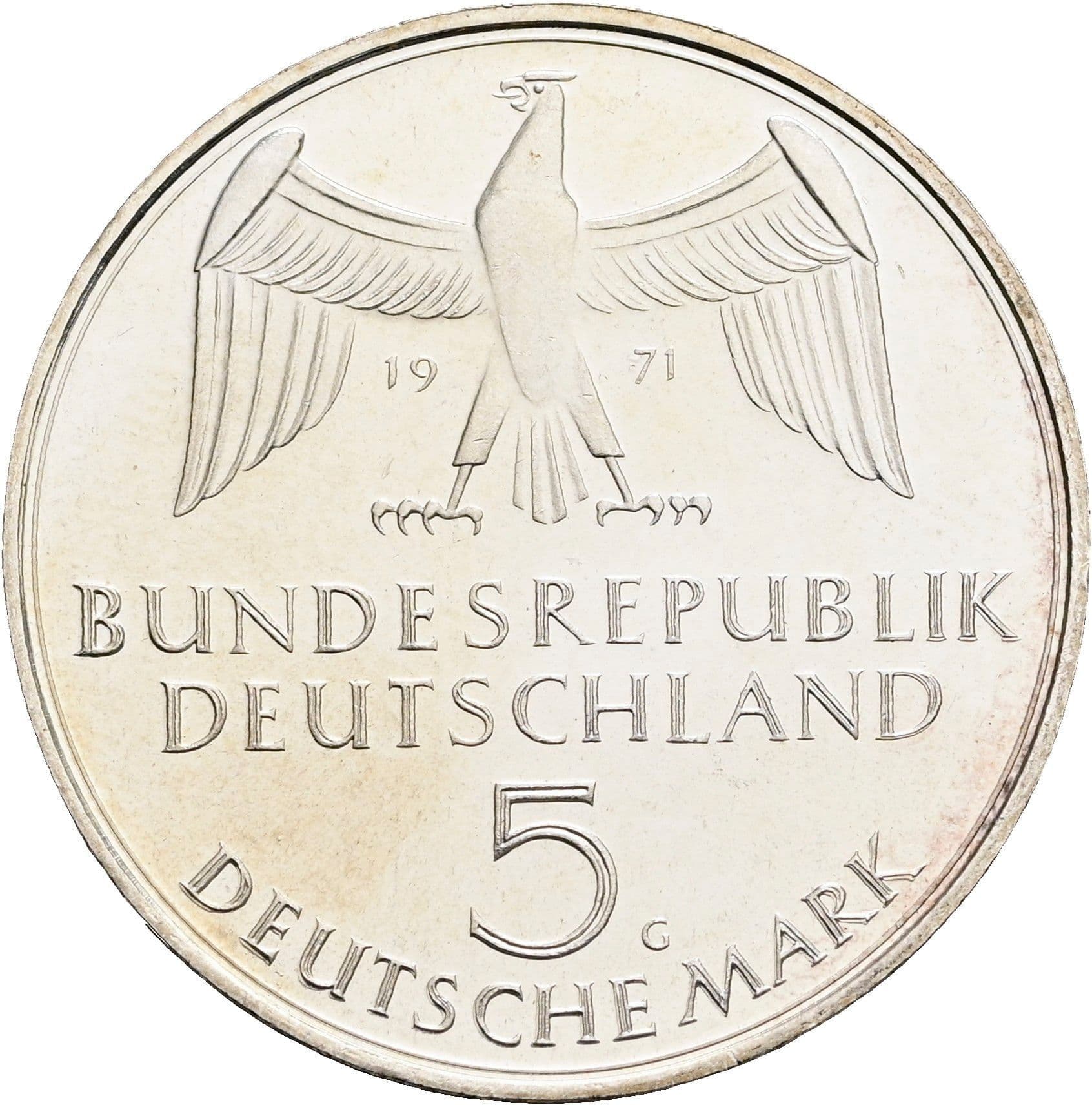 5 Deutsche Mark 1971 G – Rückseite