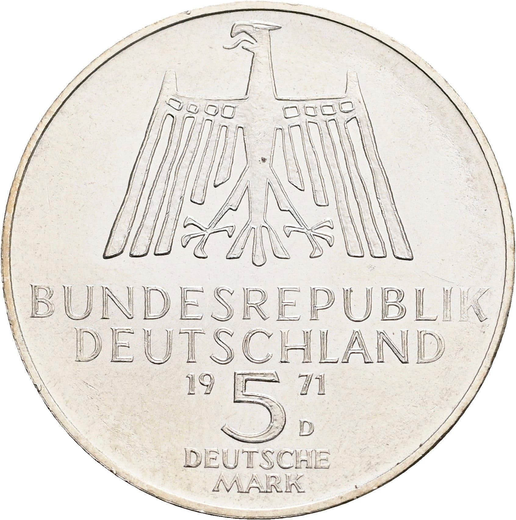 5 Deutsche Mark 1972 D – Rückseite