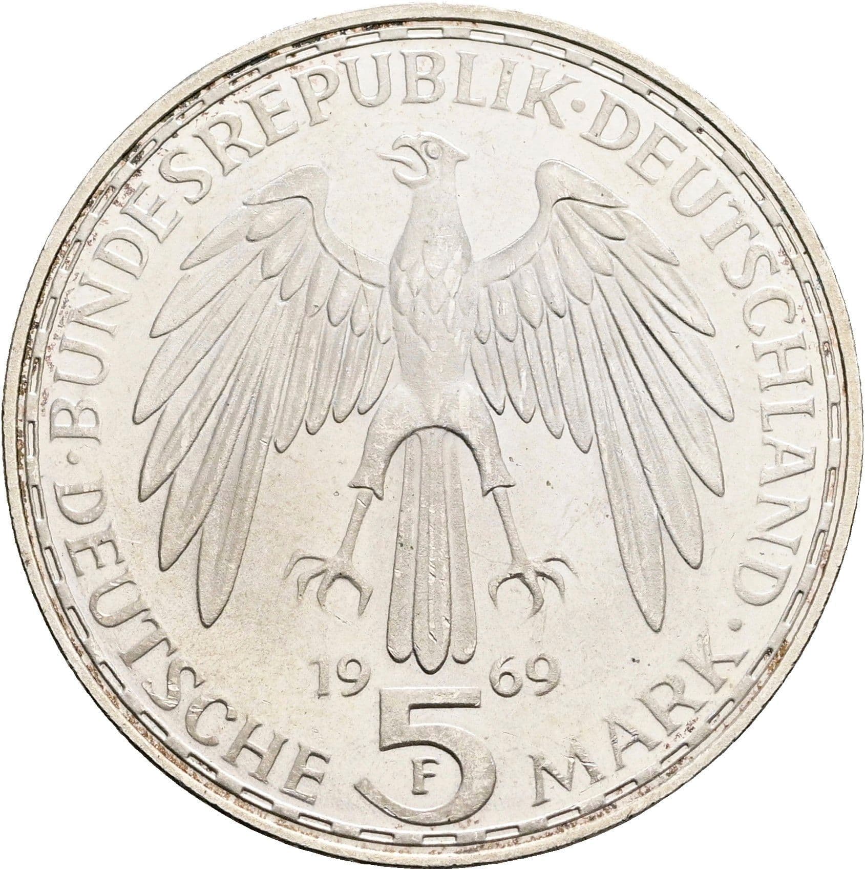 5 Deutsche Mark 1969 F – Rückseite