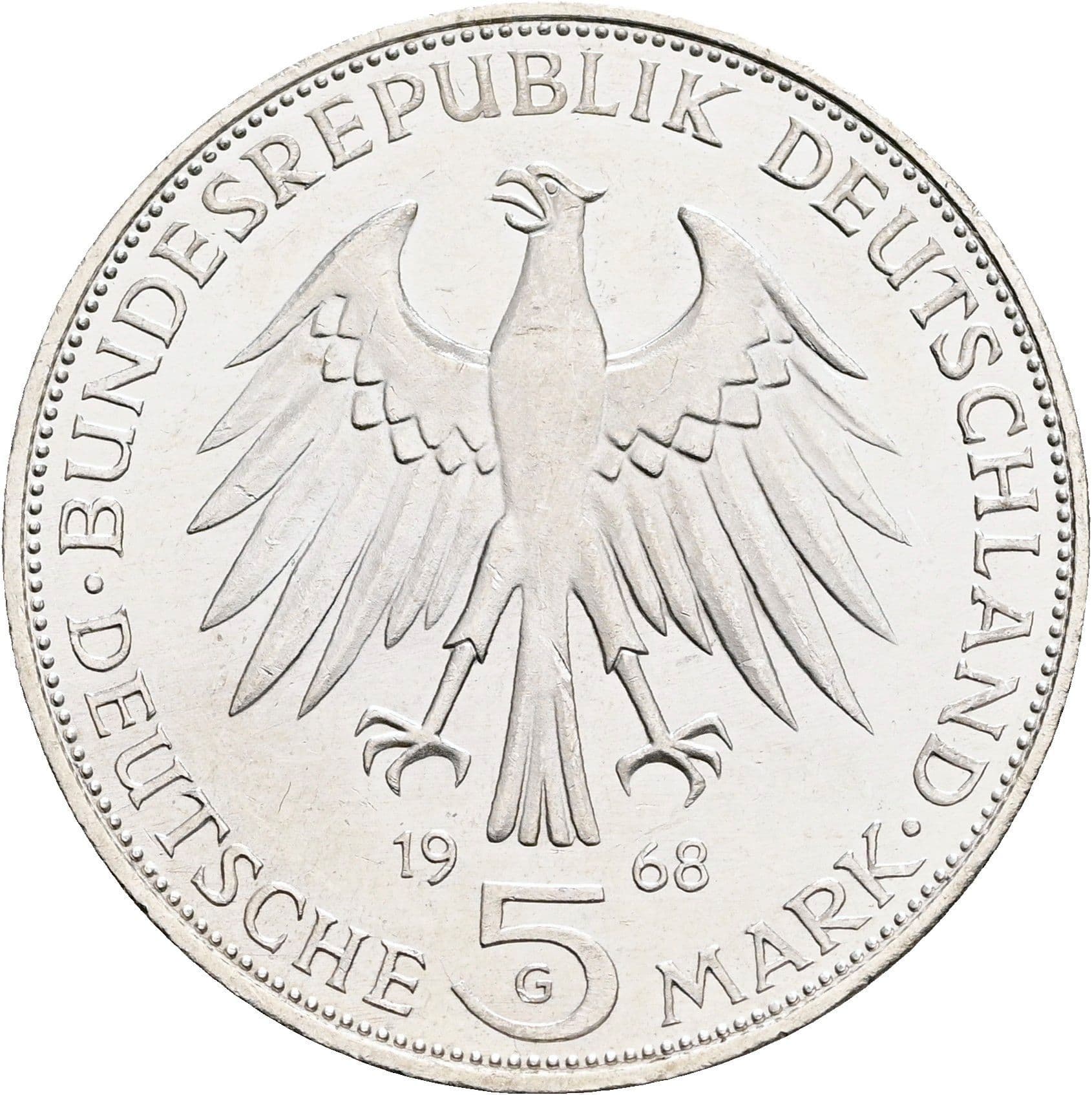 5 Deutsche Mark 1968 G – Rückseite