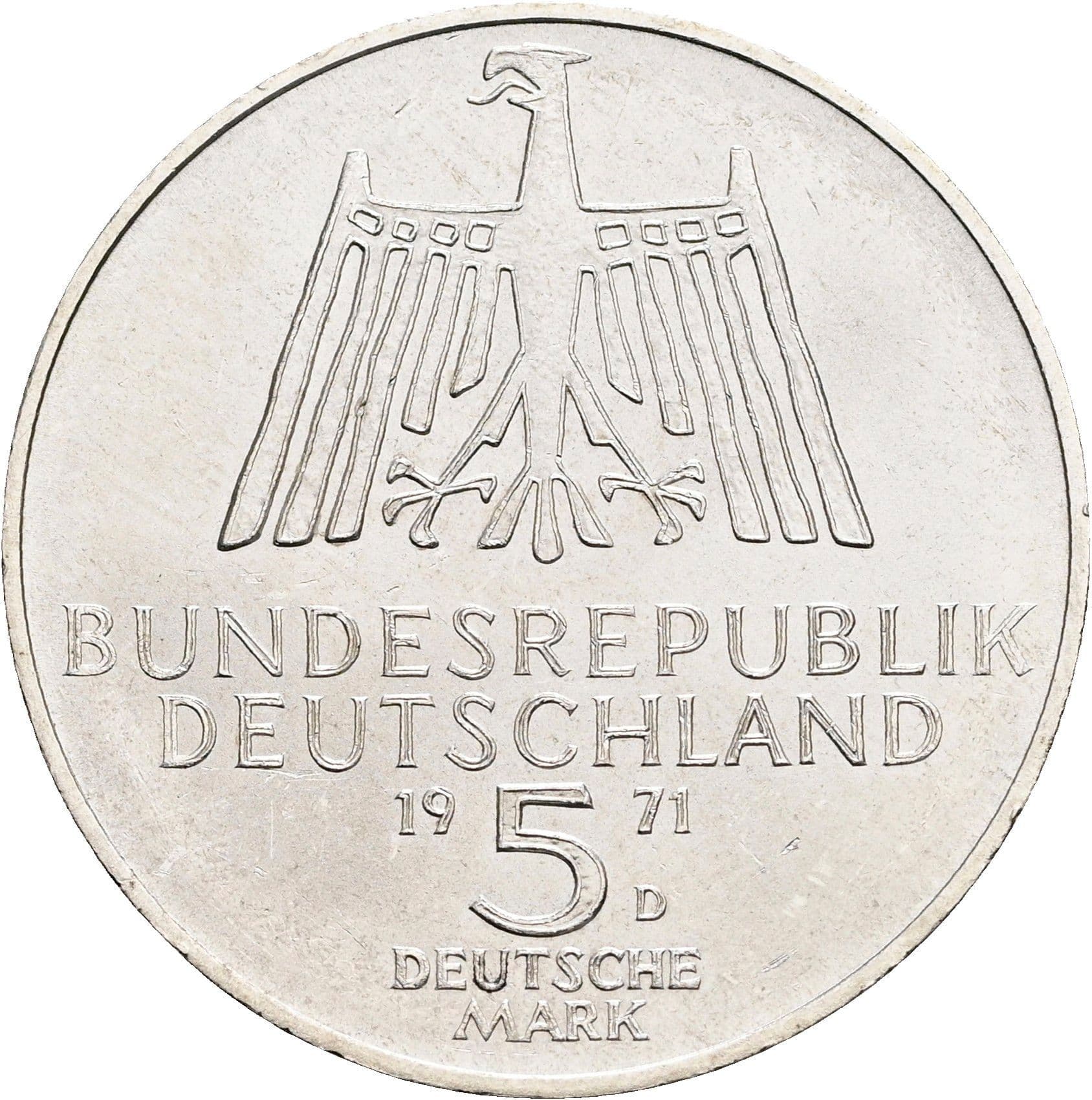 5 Deutsche Mark 1972 D – Rückseite
