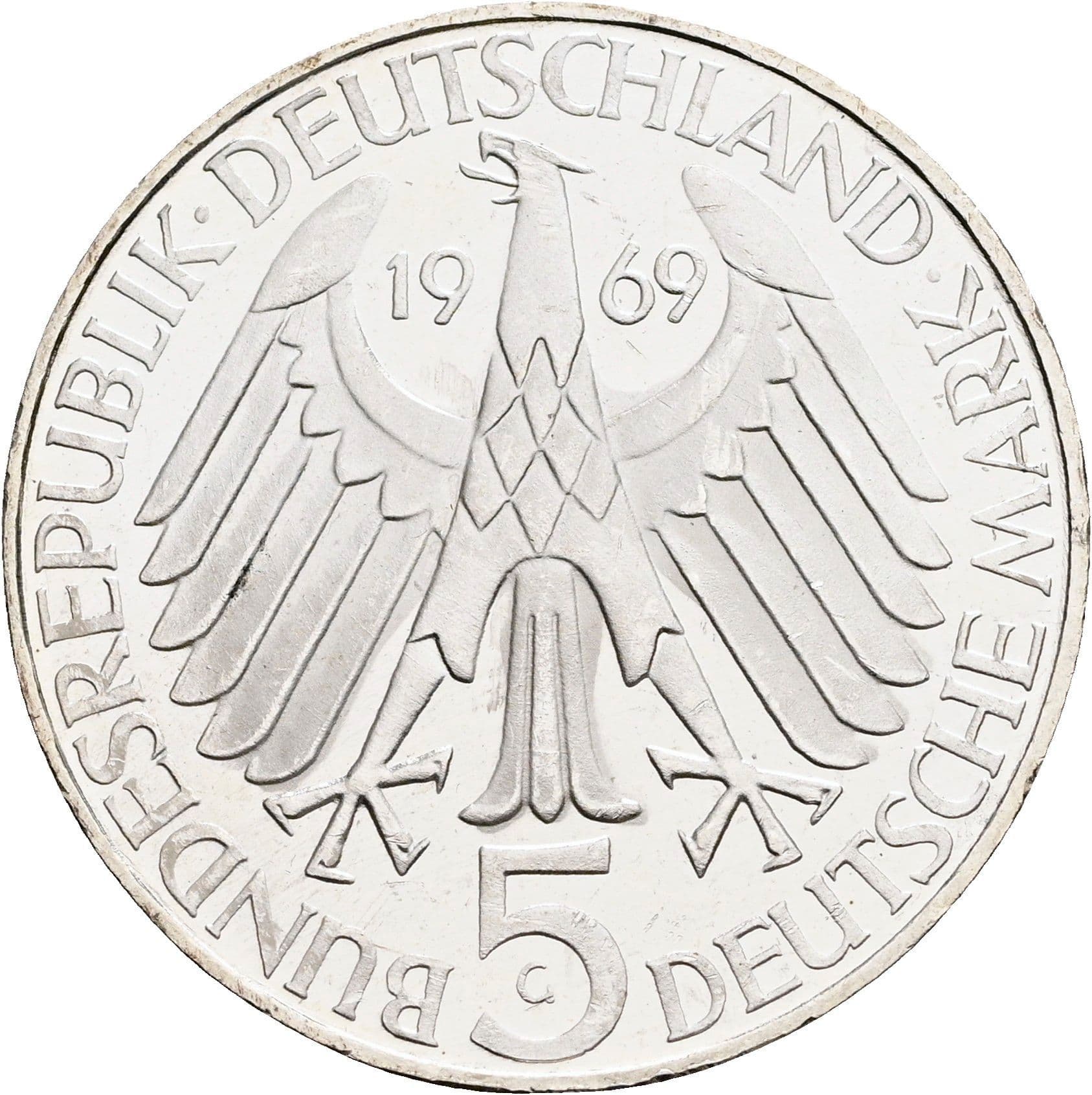 5 Deutsche Mark 1969 G – Rückseite