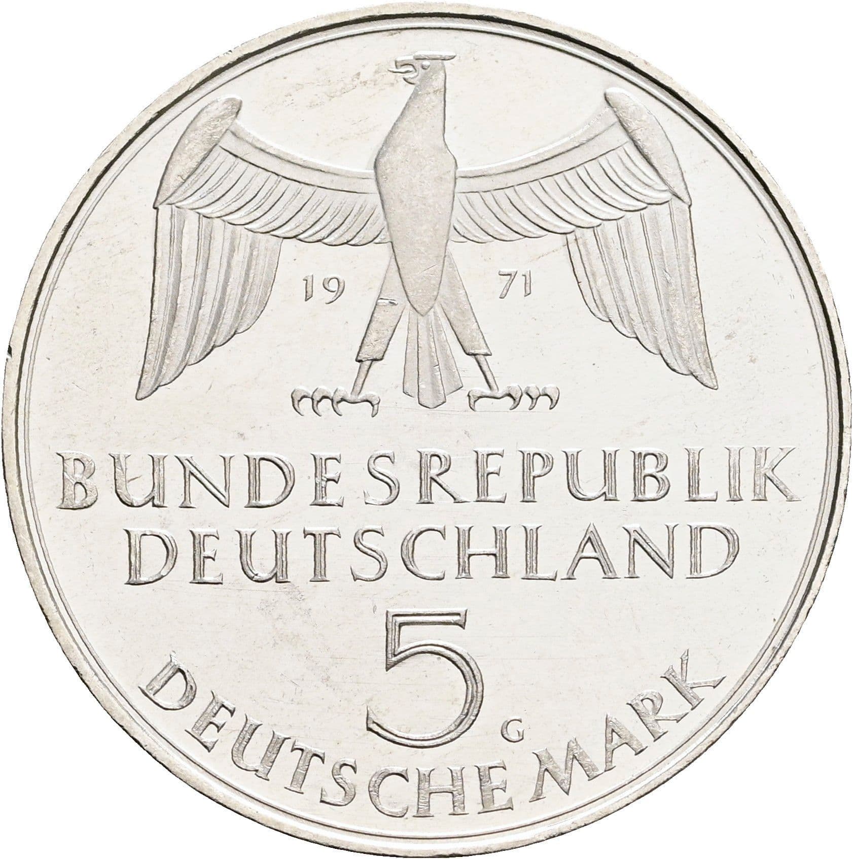 5 Deutsche Mark 1971 G – Rückseite