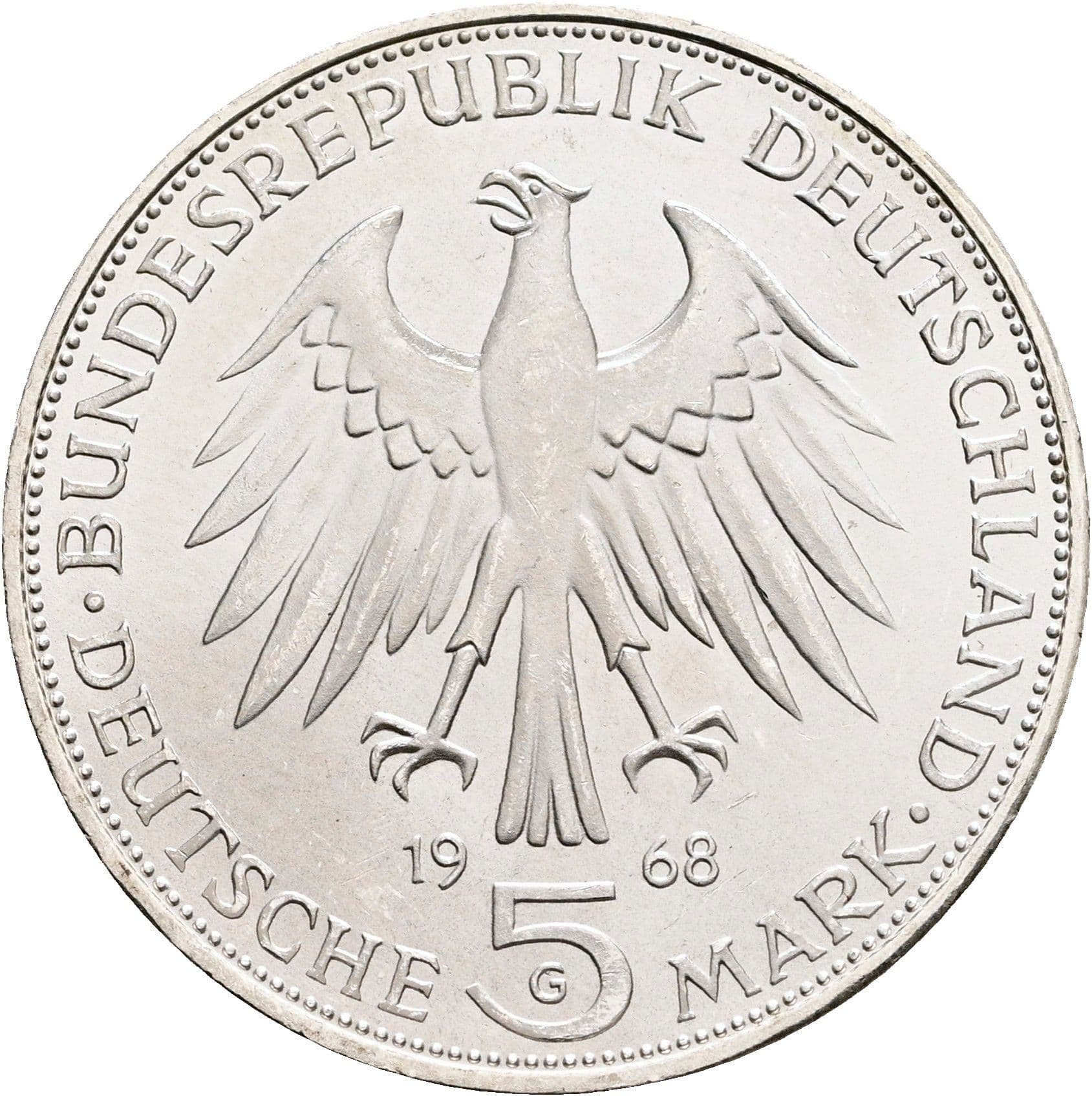 5 Deutsche Mark 1968 G – Rückseite