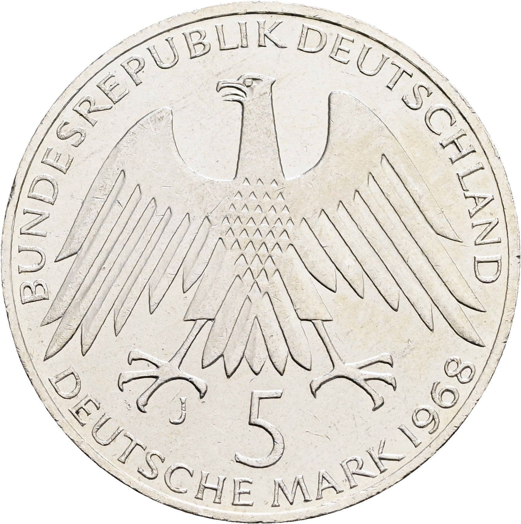 5 Deutsche Mark 1968 J – Rückseite