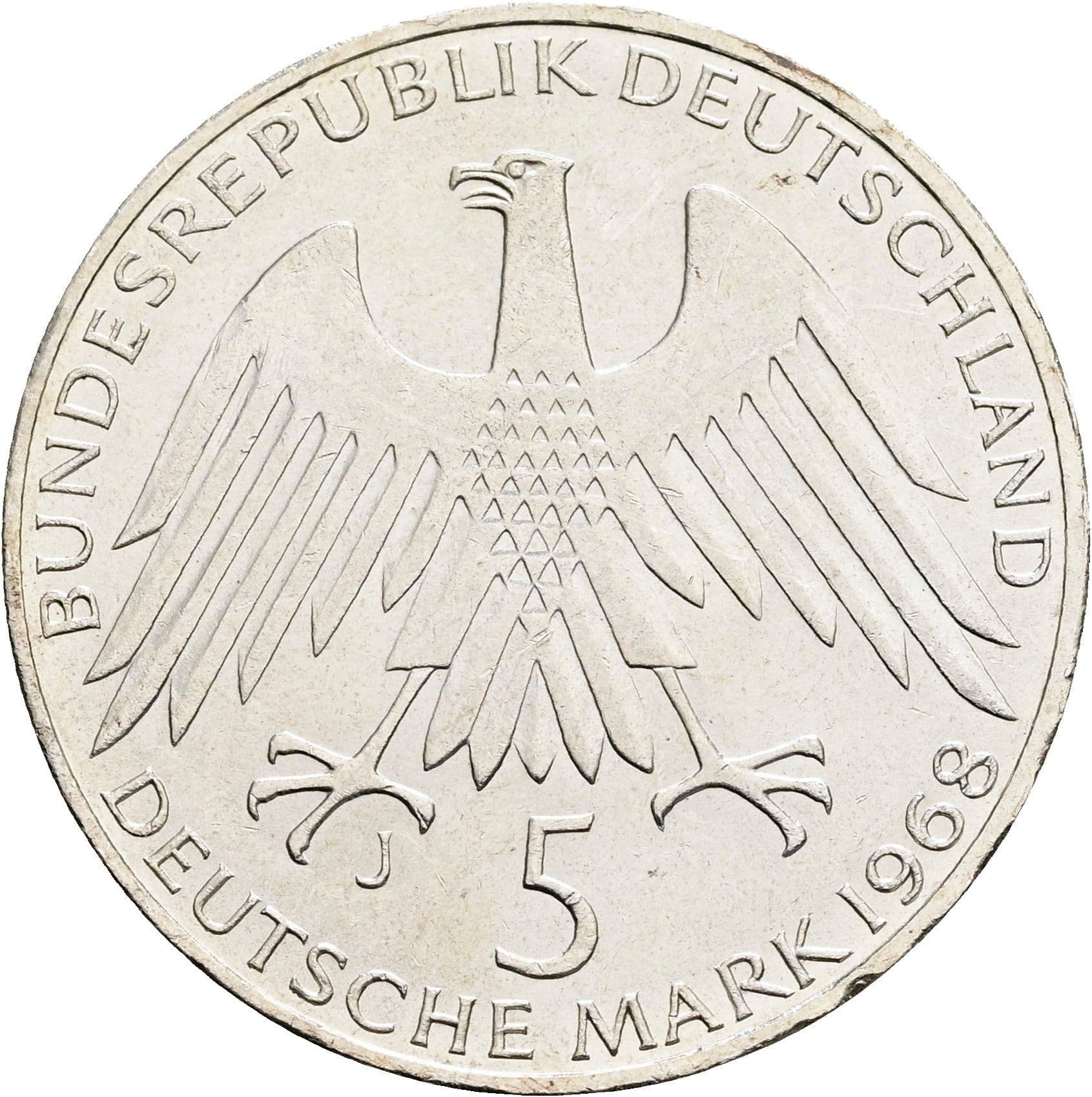 5 Deutsche Mark 1968 J – Rückseite