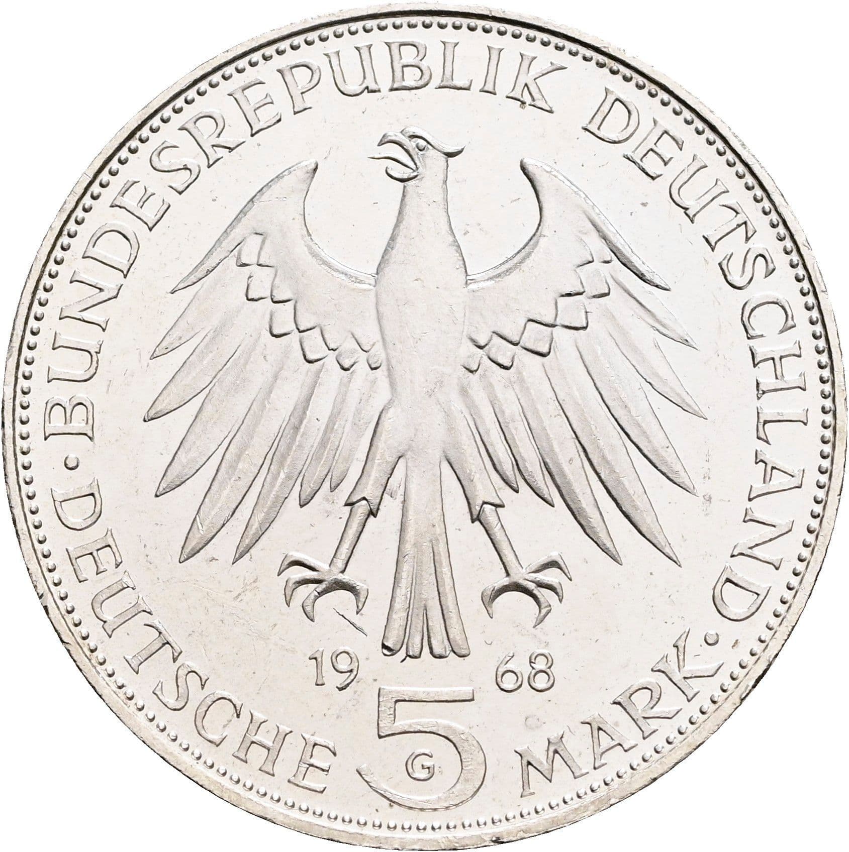 5 Deutsche Mark 1968 G – Rückseite
