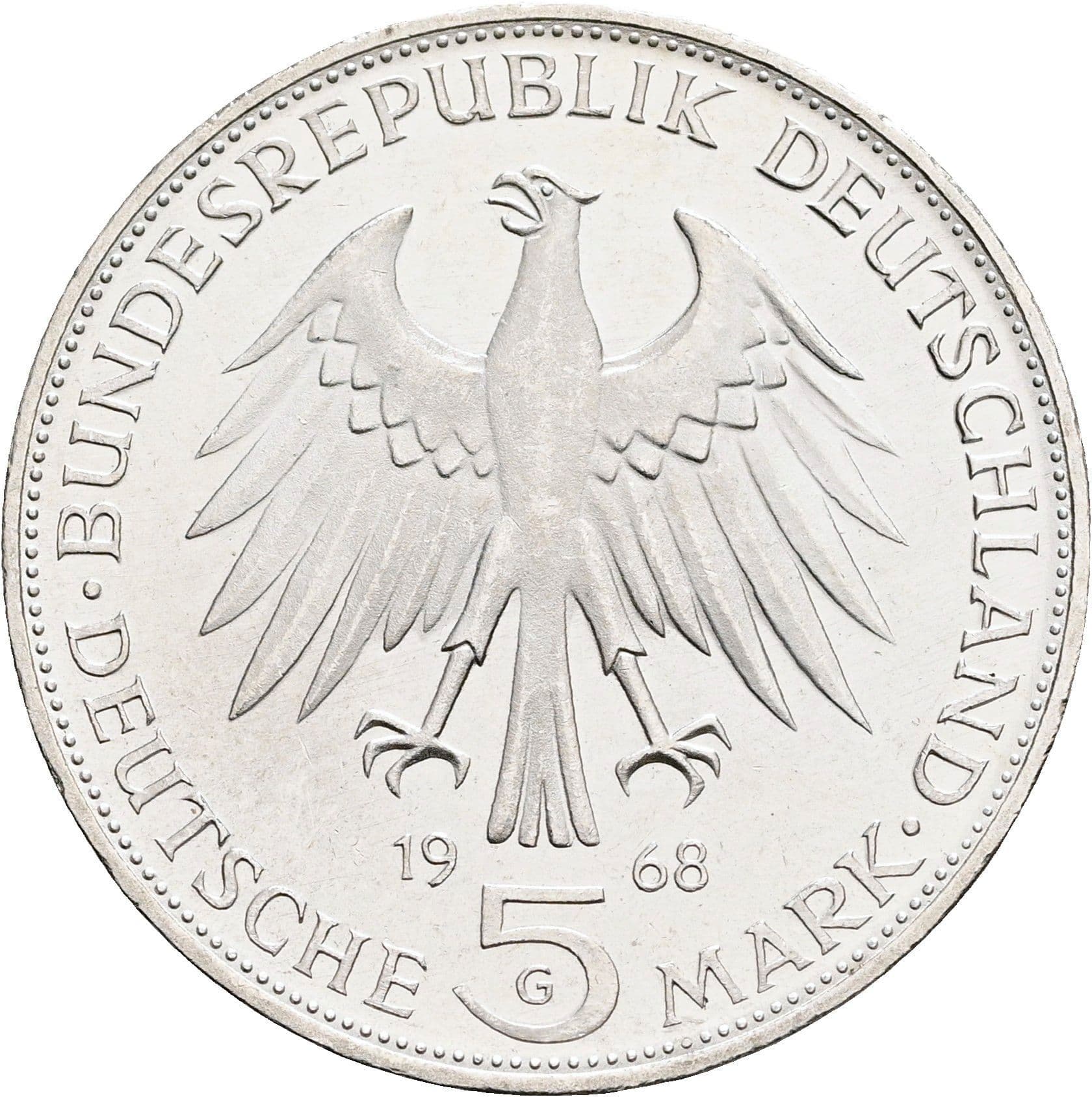 5 Deutsche Mark 1968 G – Rückseite