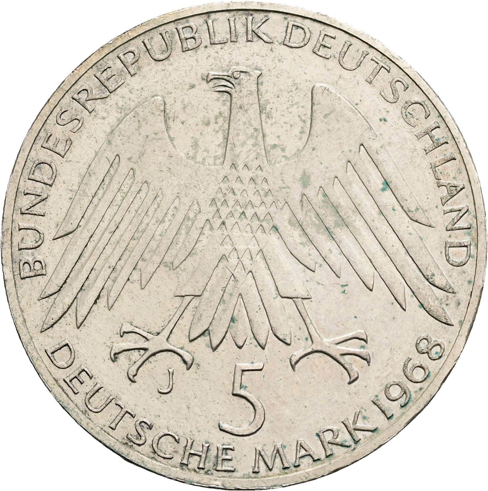5 Deutsche Mark 1968 J – Rückseite