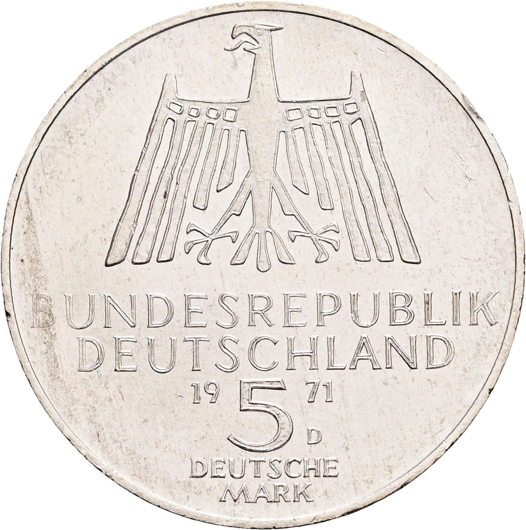 5 Deutsche Mark 1972 D – Rückseite