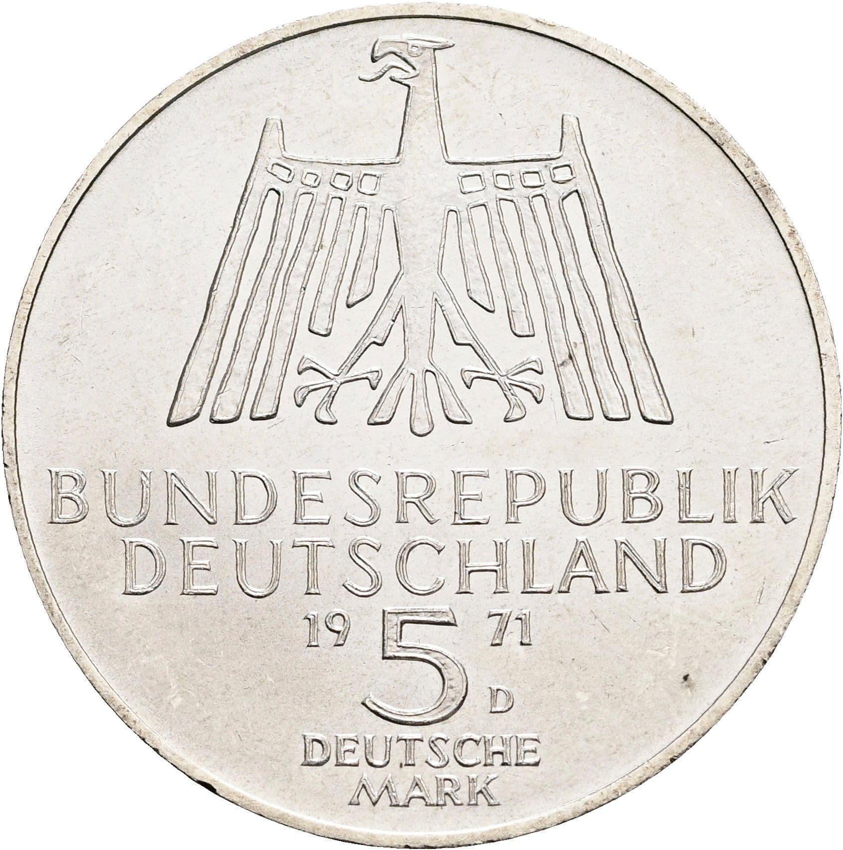 5 Deutsche Mark 1972 D – Rückseite