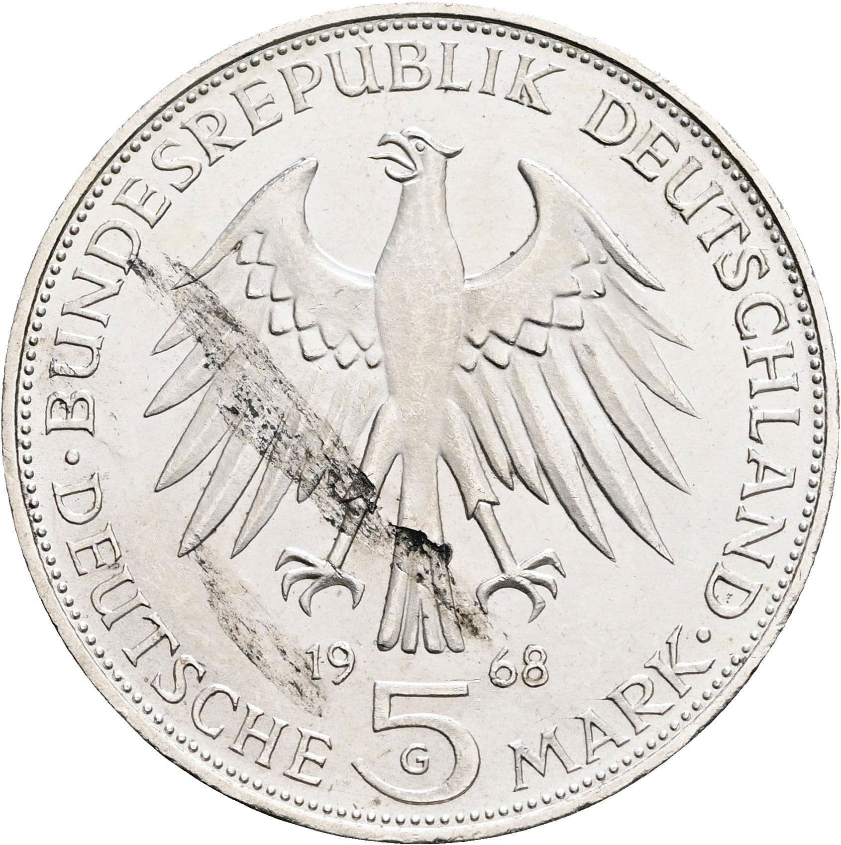 5 Deutsche Mark 1968 G – Rückseite