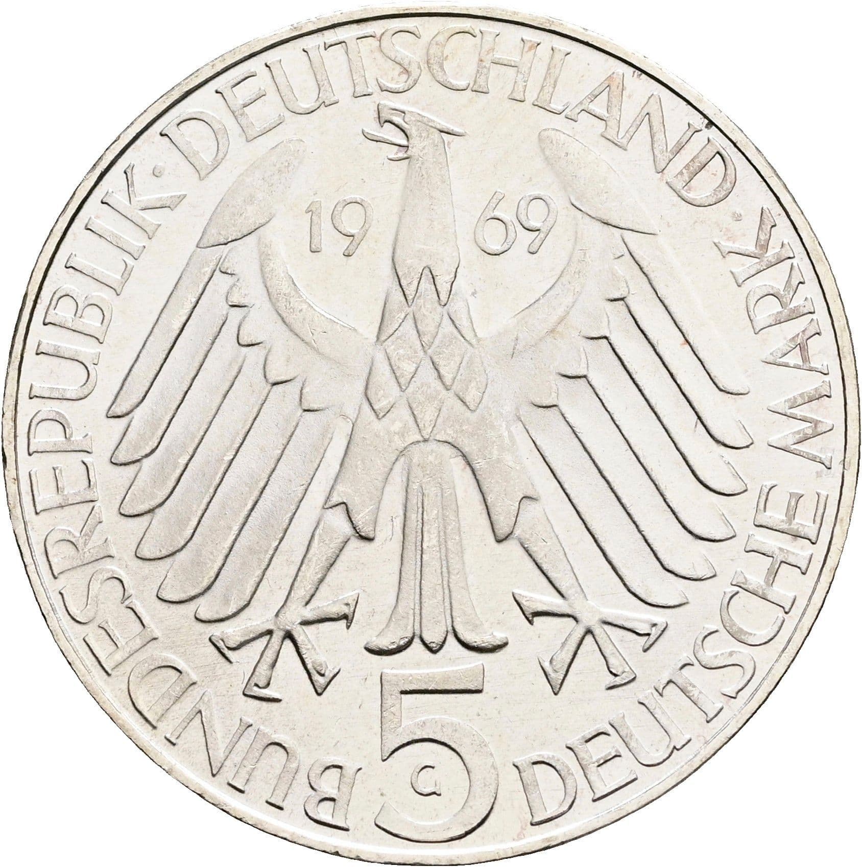 5 Deutsche Mark 1969 G – Rückseite