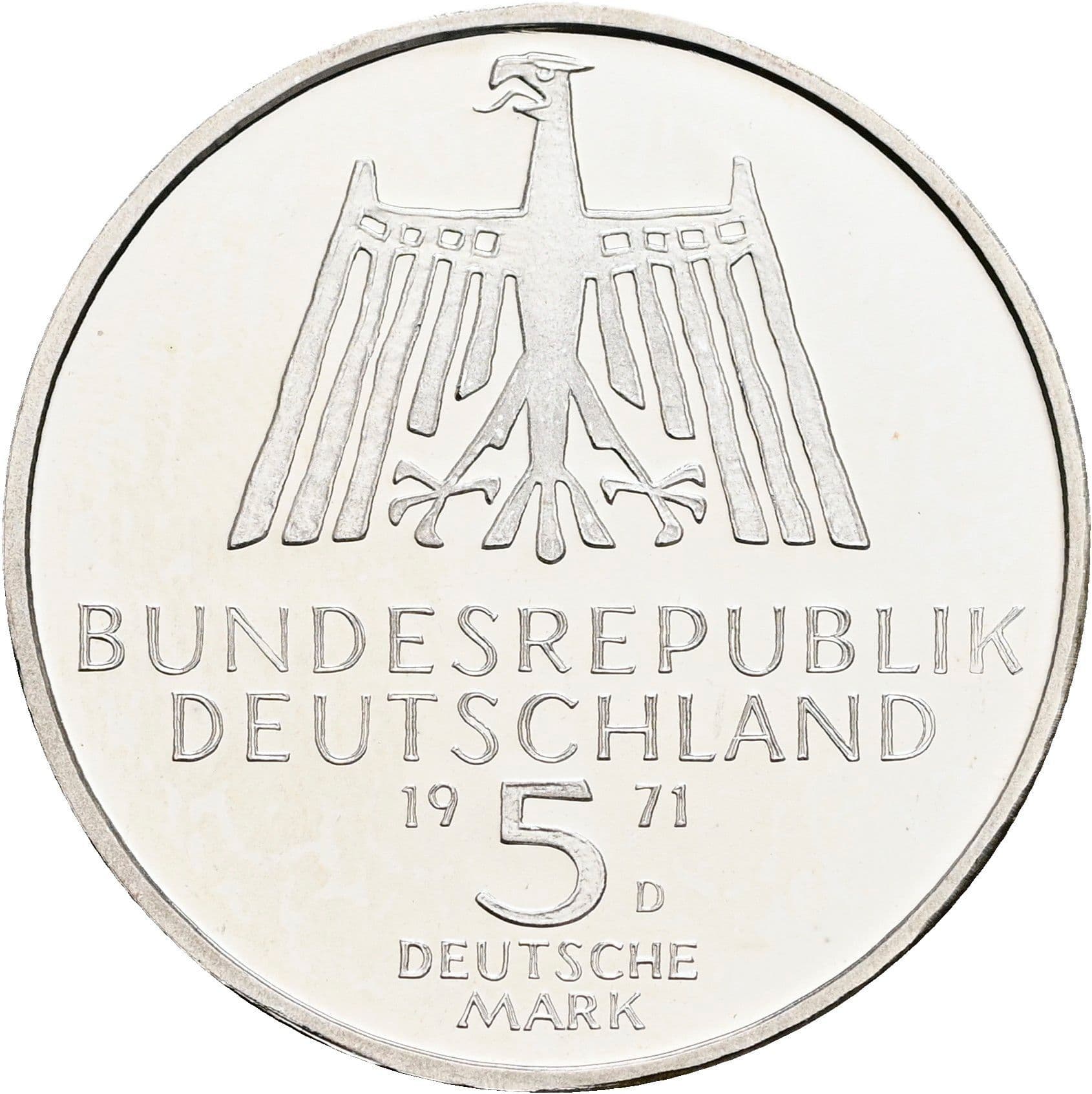5 Deutsche Mark 1972 D – Rückseite