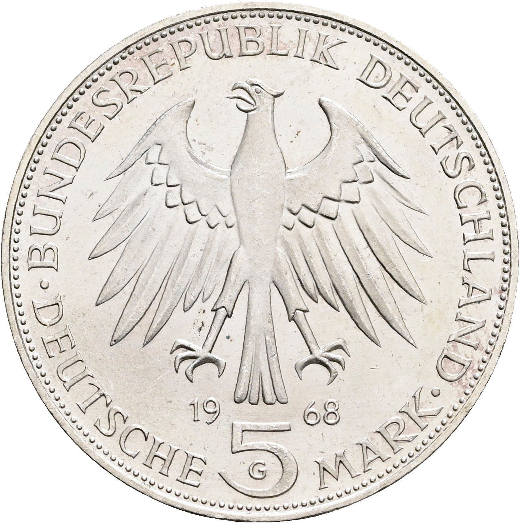 5 Deutsche Mark 1968 G – Rückseite