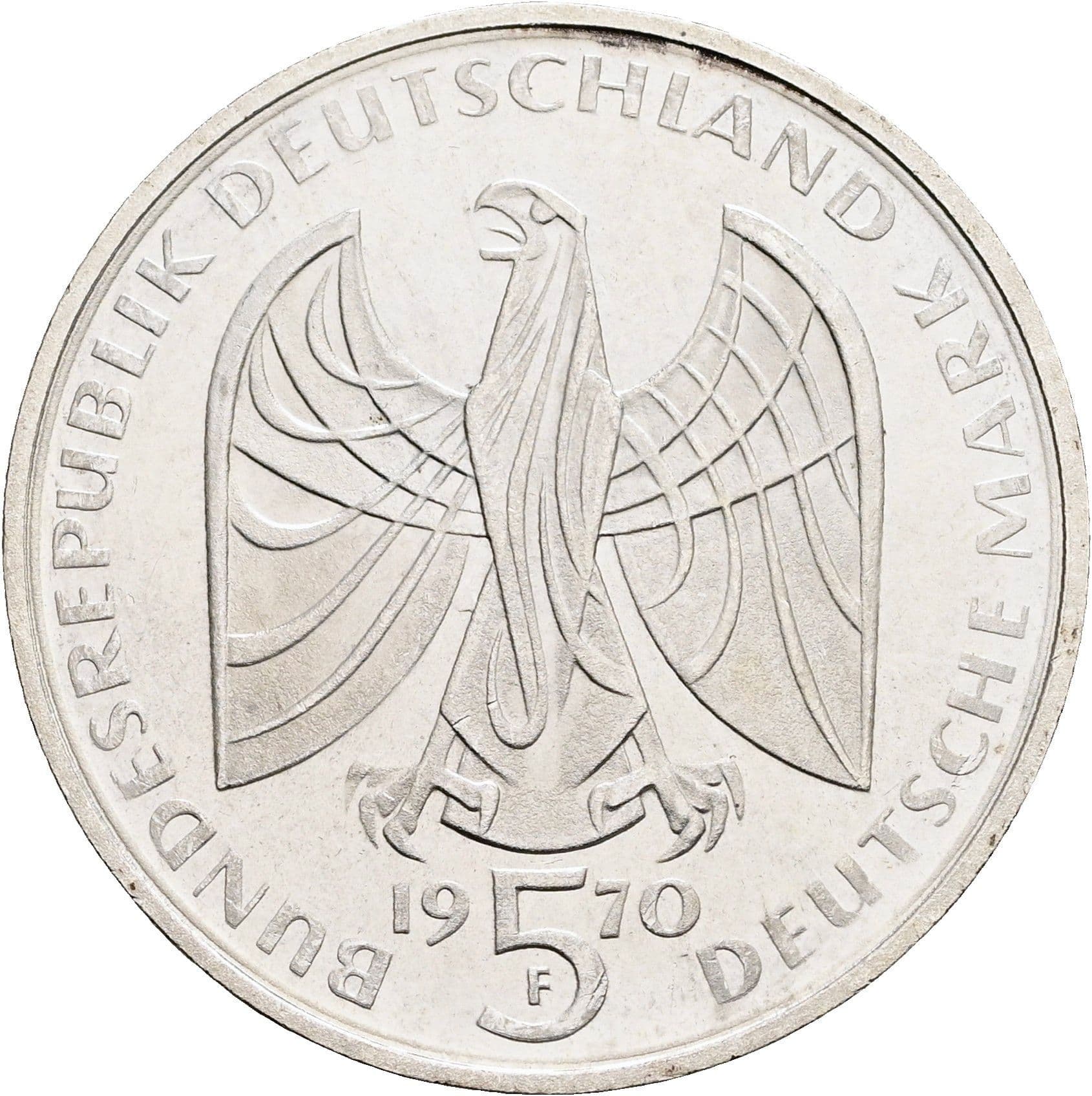 5 Deutsche Mark 1970 F – Rückseite