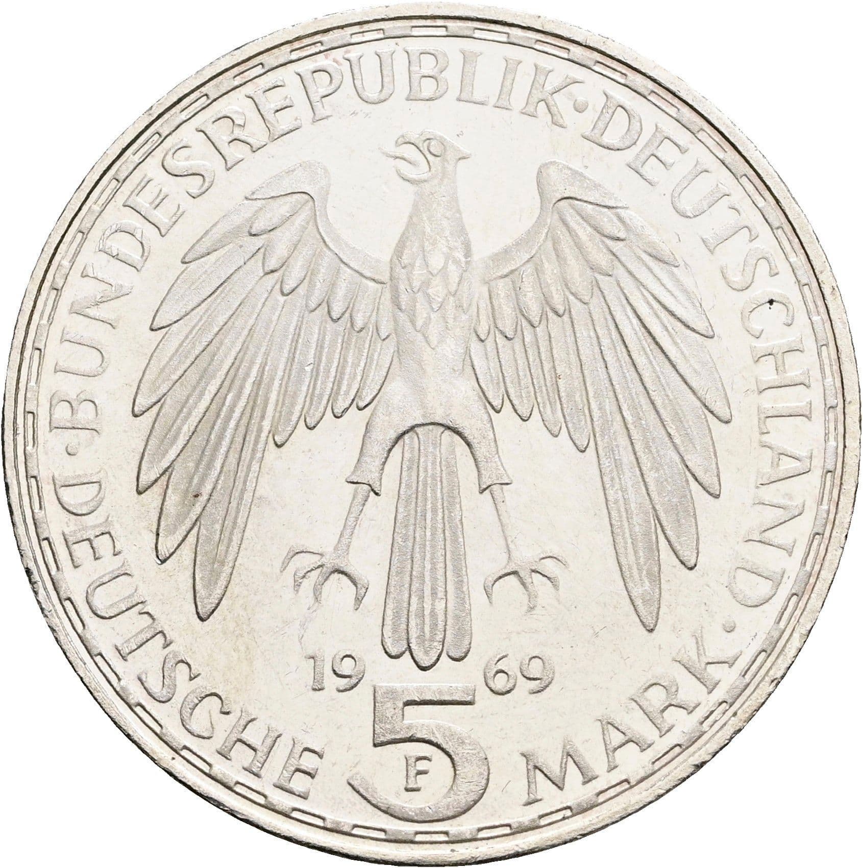 5 Deutsche Mark 1969 F – Rückseite
