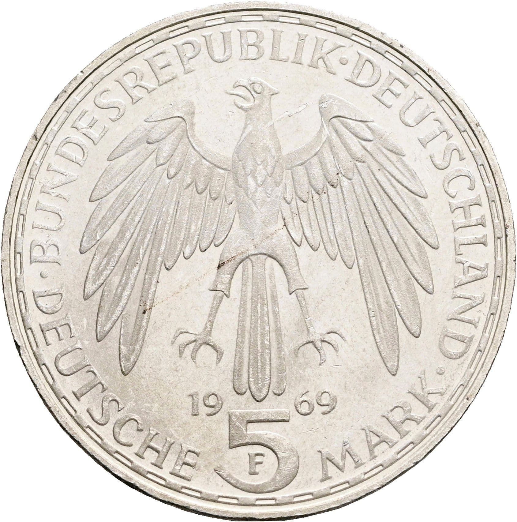 5 Deutsche Mark 1969 F – Rückseite