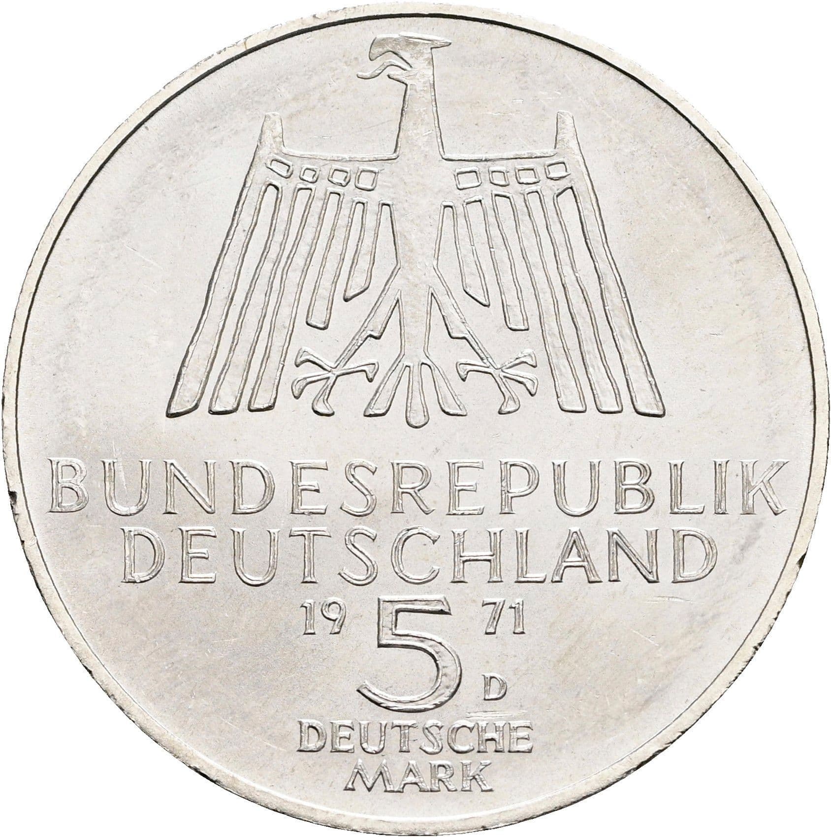 5 Deutsche Mark 1972 D – Rückseite
