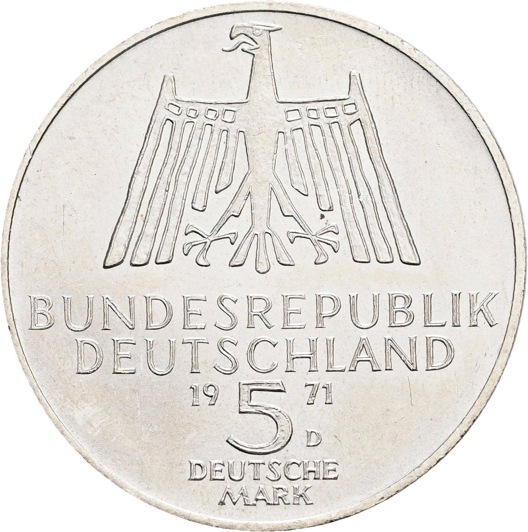 5 Deutsche Mark 1972 D – Rückseite