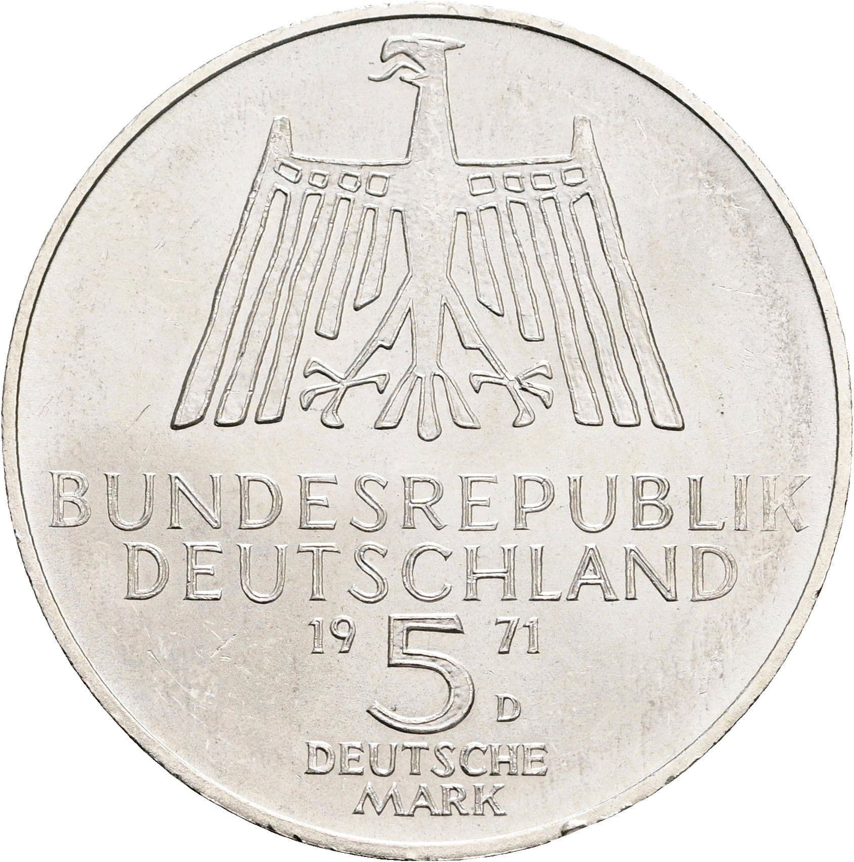 5 Deutsche Mark 1972 D – Rückseite