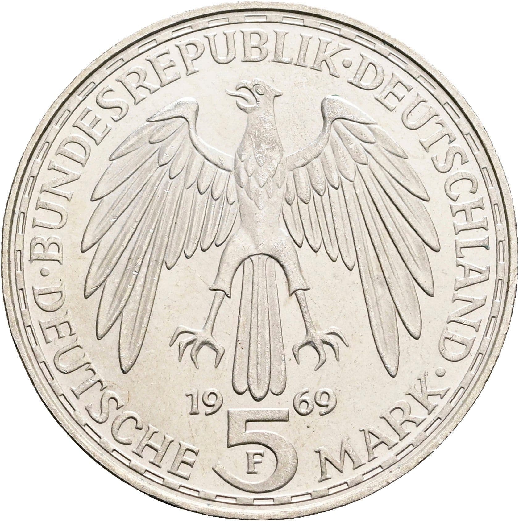 5 Deutsche Mark 1969 F – Rückseite