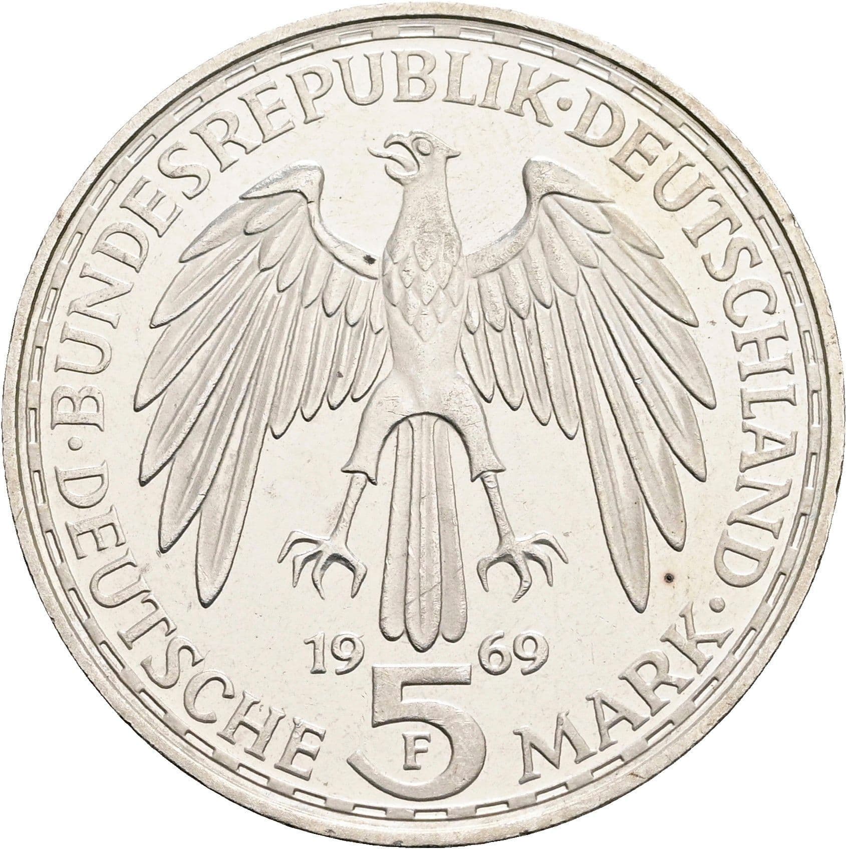 5 Deutsche Mark 1969 F – Rückseite