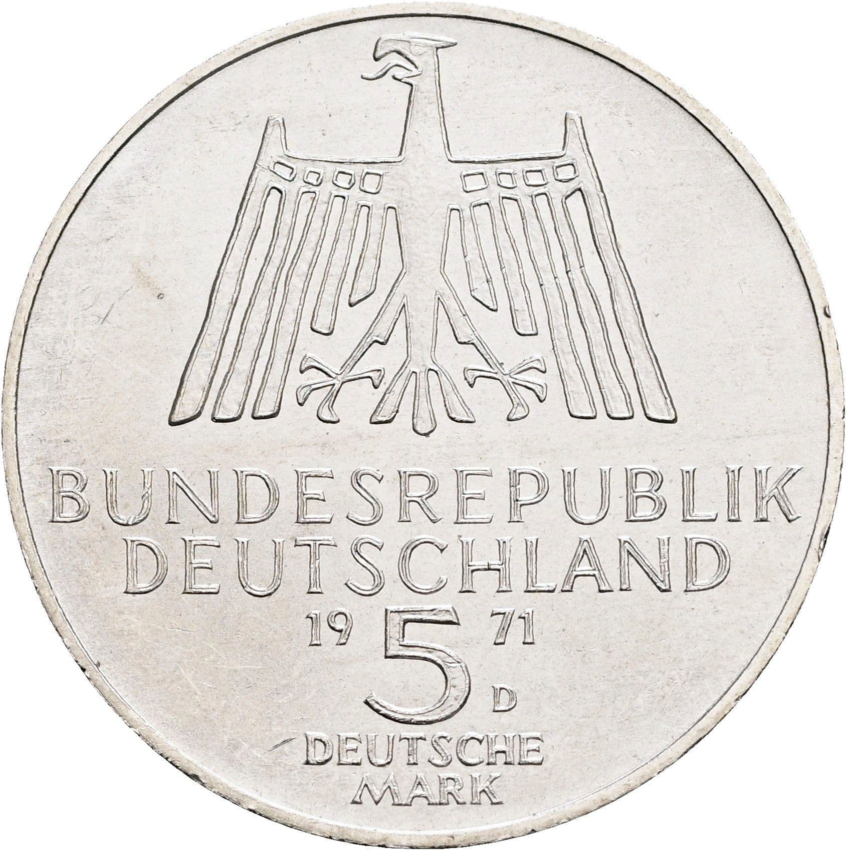 5 Deutsche Mark 1972 D – Rückseite