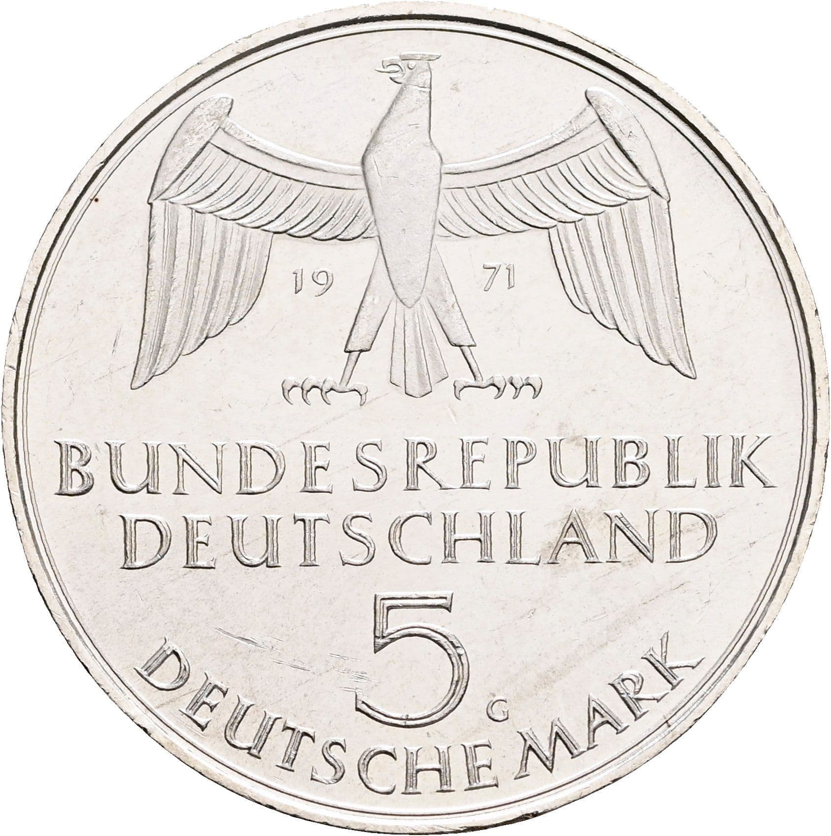 5 Deutsche Mark 1971 G – Rückseite