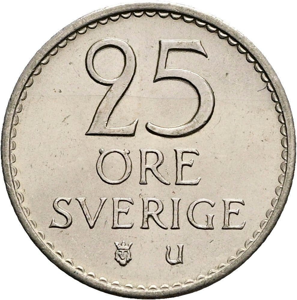 25 Öre König Gustaf VI. Adolf (1950 - 1973) 1973 – Vorderseite