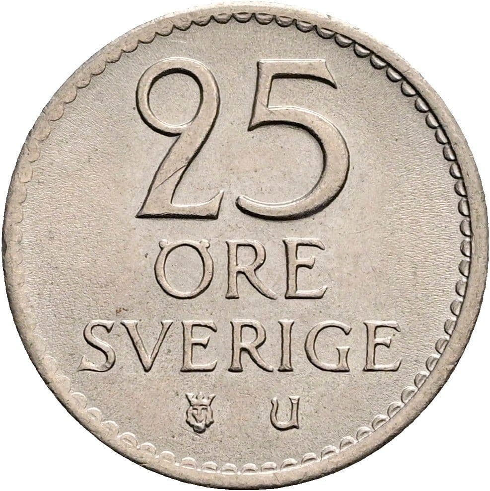 25 Öre König Gustaf VI. Adolf (1950 - 1973) 1968 – Vorderseite
