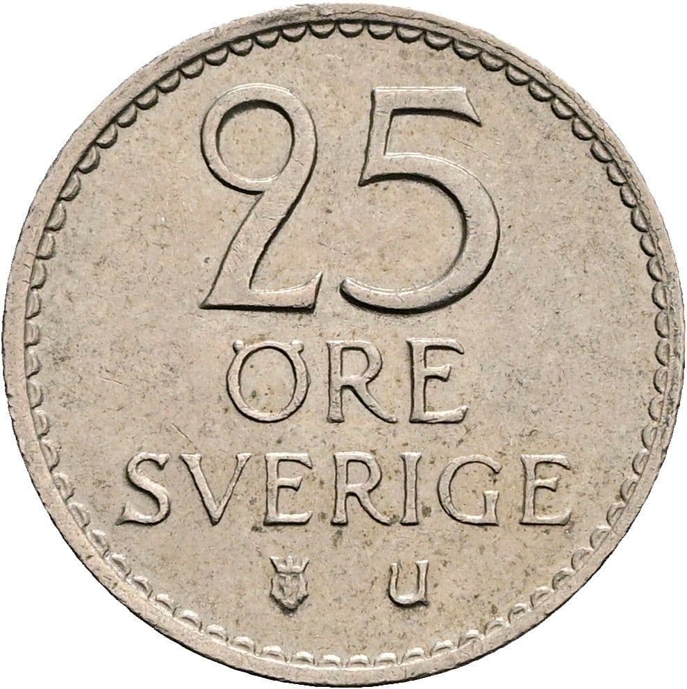 25 Öre König Gustaf VI. Adolf (1950 - 1973) 1967 – Vorderseite