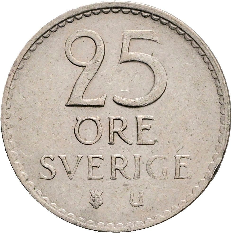 25 Öre König Gustaf VI. Adolf (1950 - 1973) 1965 – Vorderseite