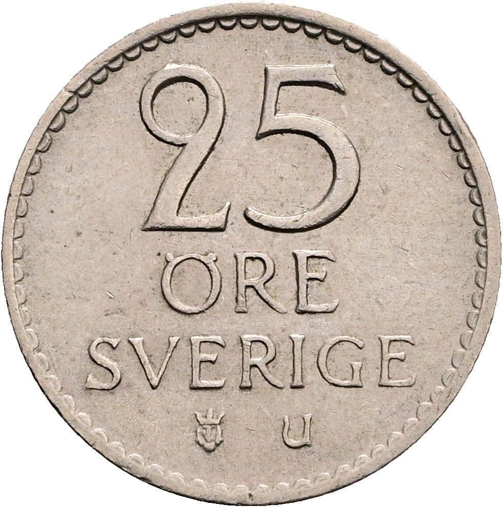 25 Öre König Gustaf VI. Adolf (1950 - 1973) 1967 – Vorderseite