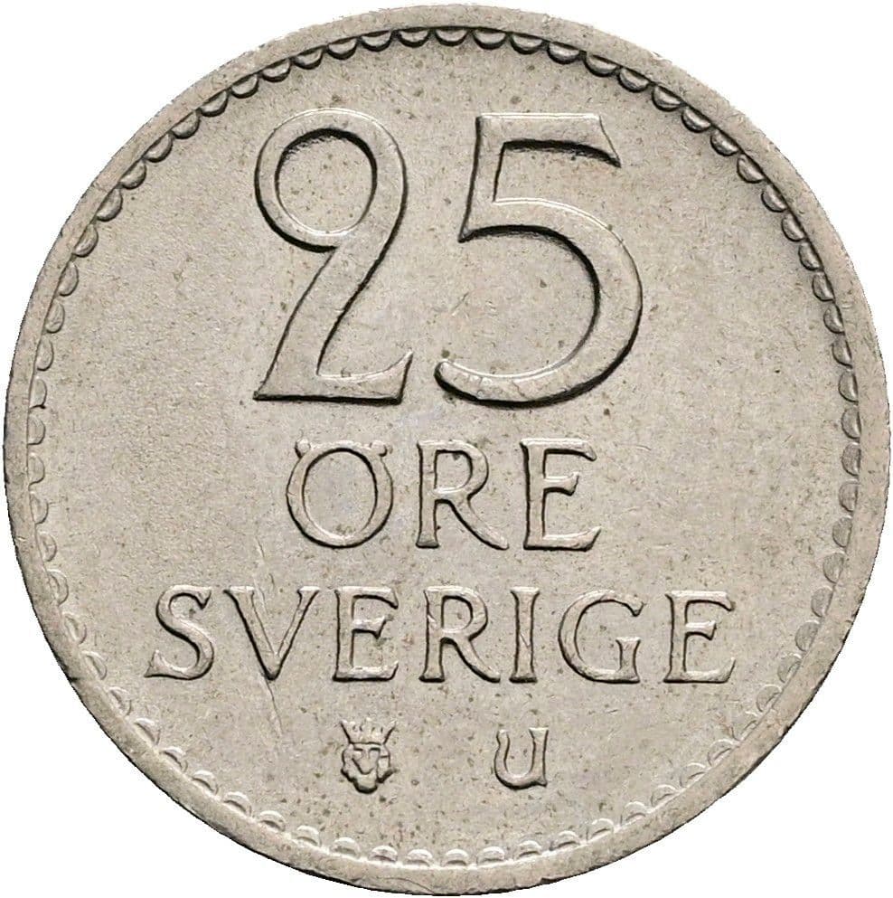 25 Öre König Gustaf VI. Adolf (1950 - 1973) 1972 – Vorderseite