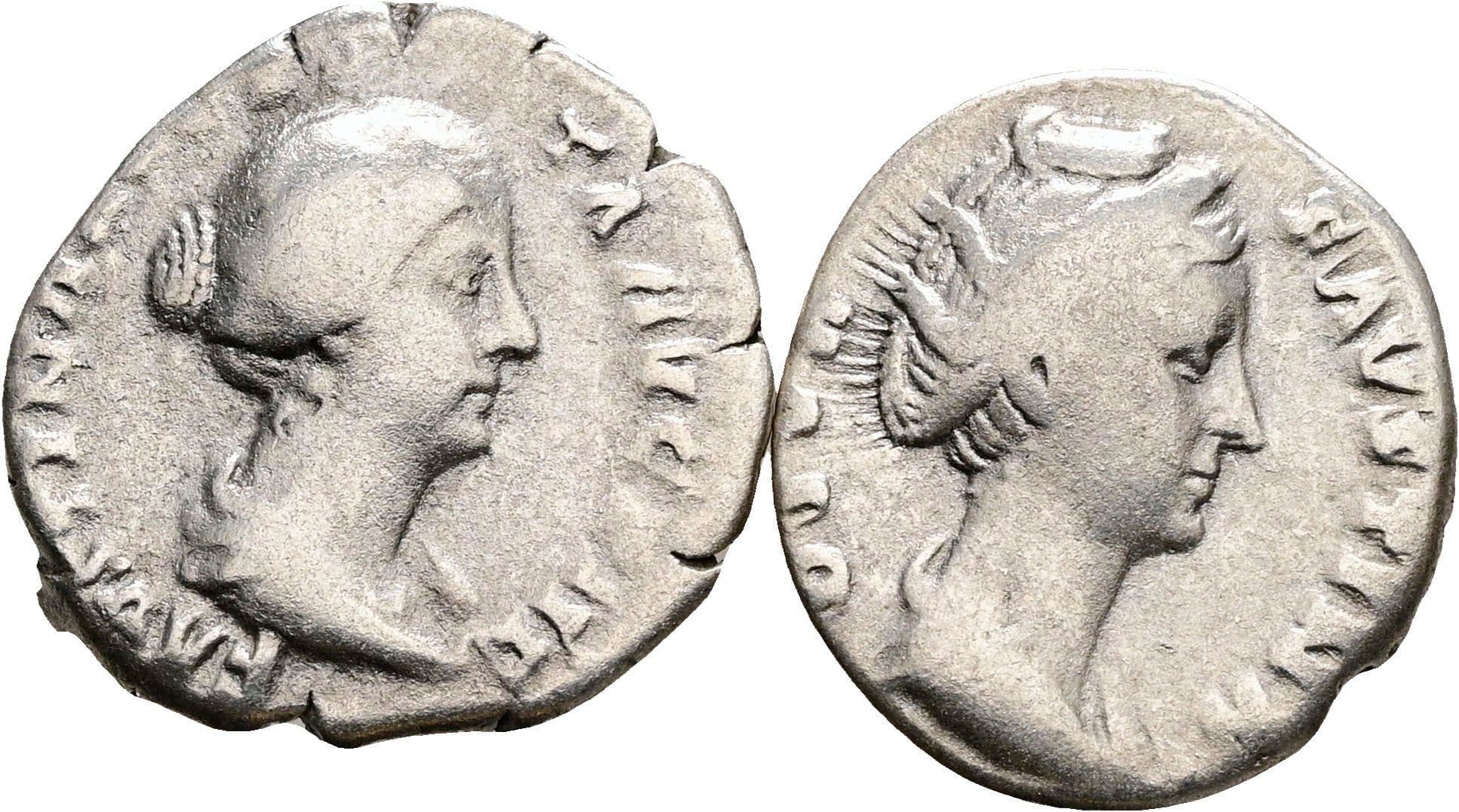 Lot mit 2 Denaren Faustina Maior und Faustina Minor – Vorderseite