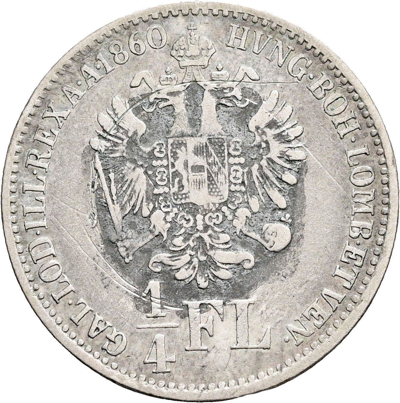 1/4 Gulden Franz Joseph I. 1848-1916 1860 B – Rückseite