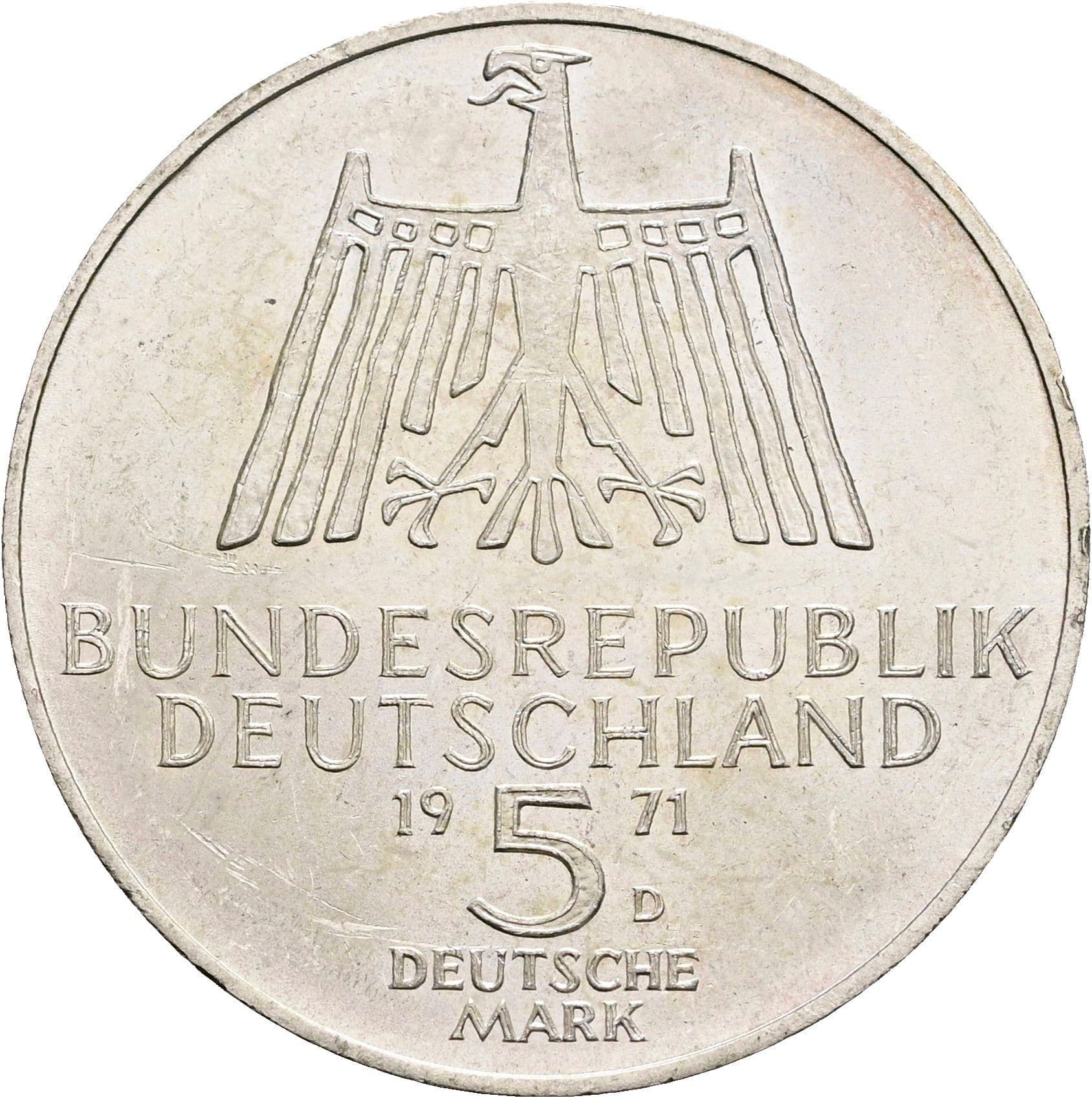 5 Deutsche Mark 1971 D – Rückseite