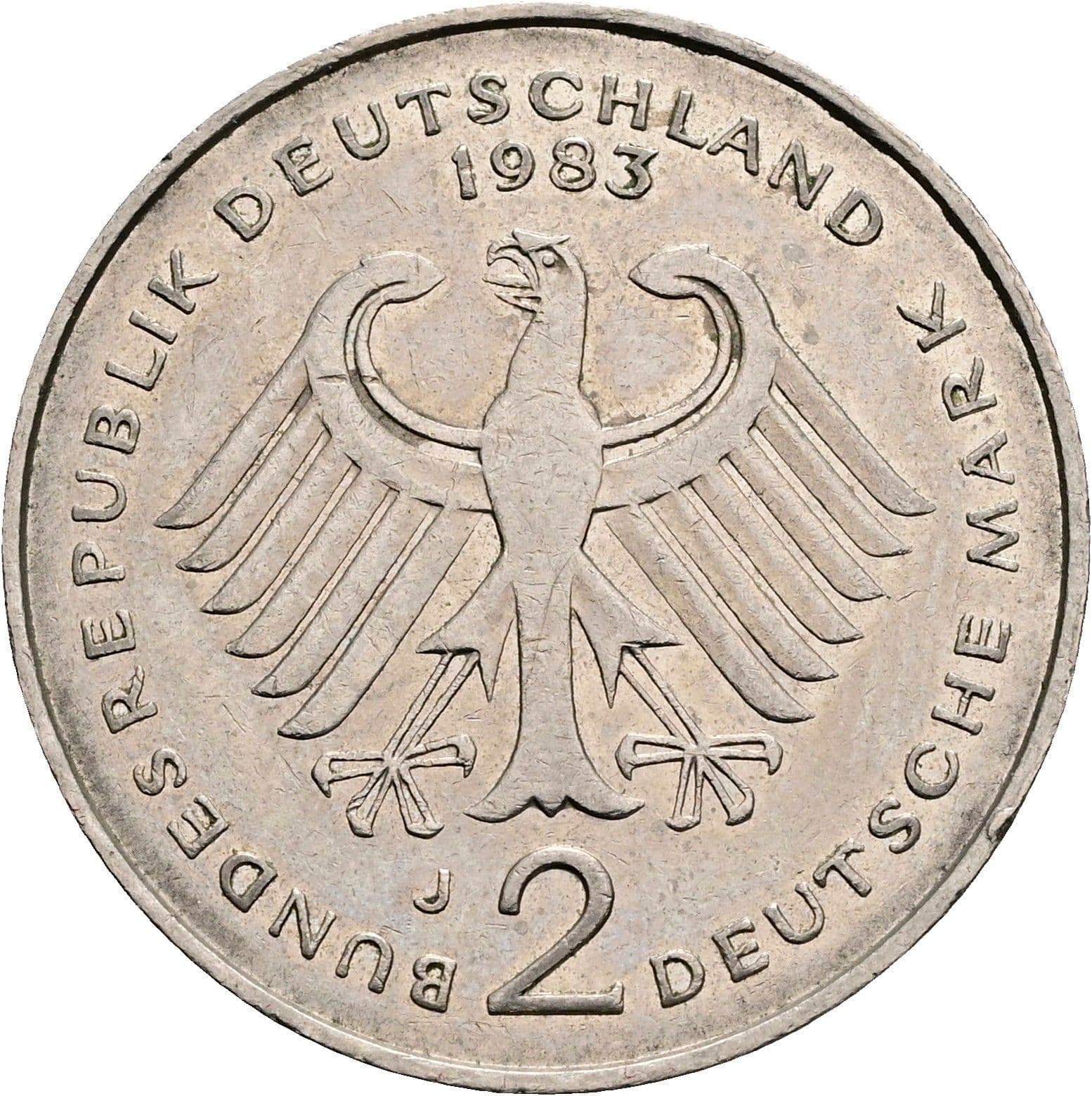2 Deutsche Mark 1983 J – Rückseite