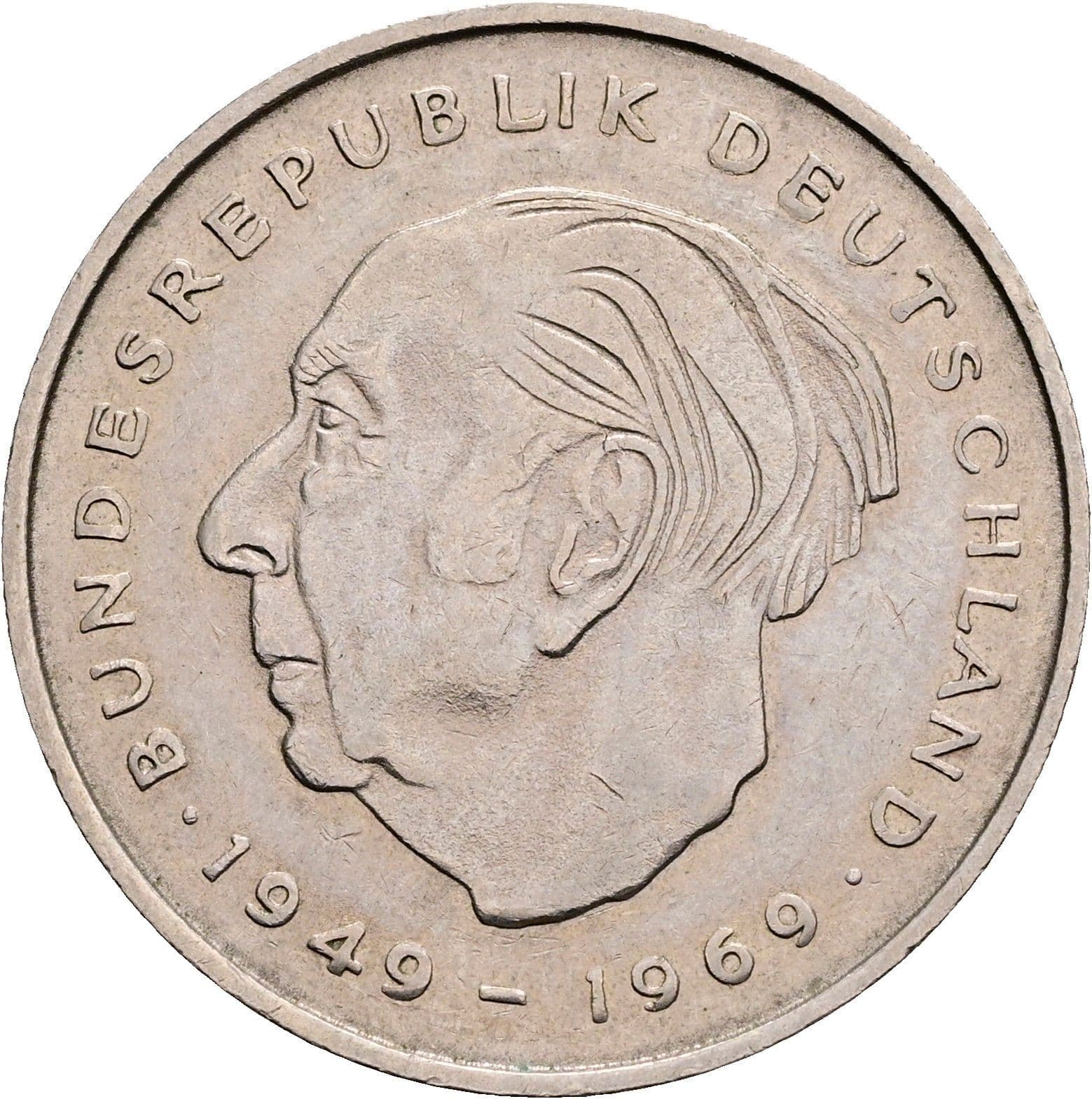 2 Deutsche Mark 1972 F – Vorderseite