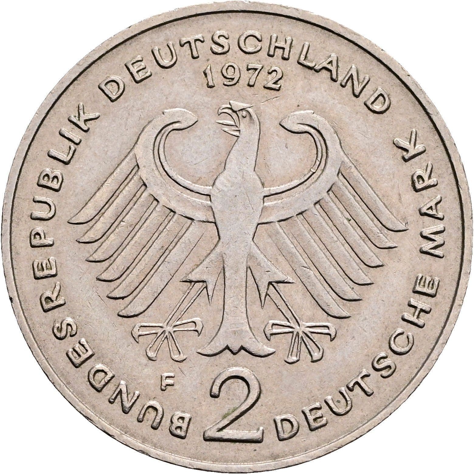 2 Deutsche Mark 1972 F – Rückseite