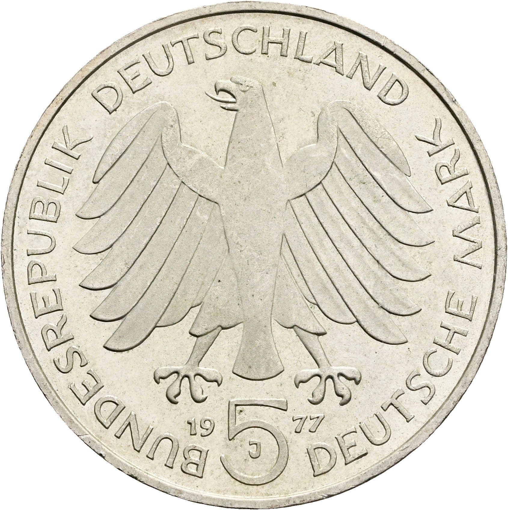 5 Deutsche Mark 1977 J – Rückseite