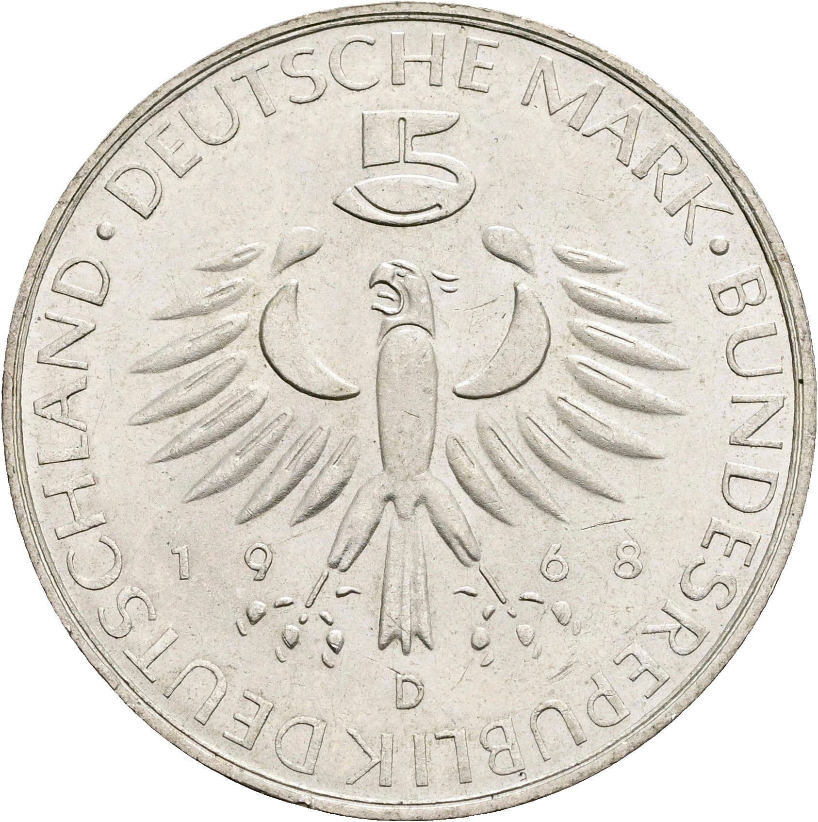 5 Deutsche Mark 1968 D – Rückseite