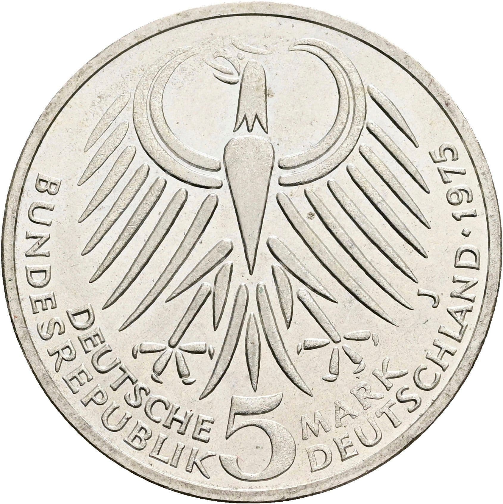 5 Deutsche Mark 1975 J – Rückseite