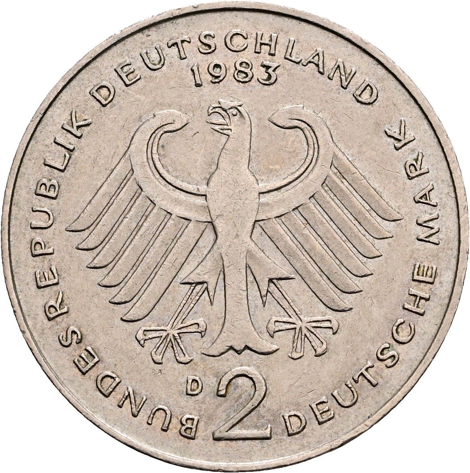 2 Deutsche Mark 1983 D – Rückseite