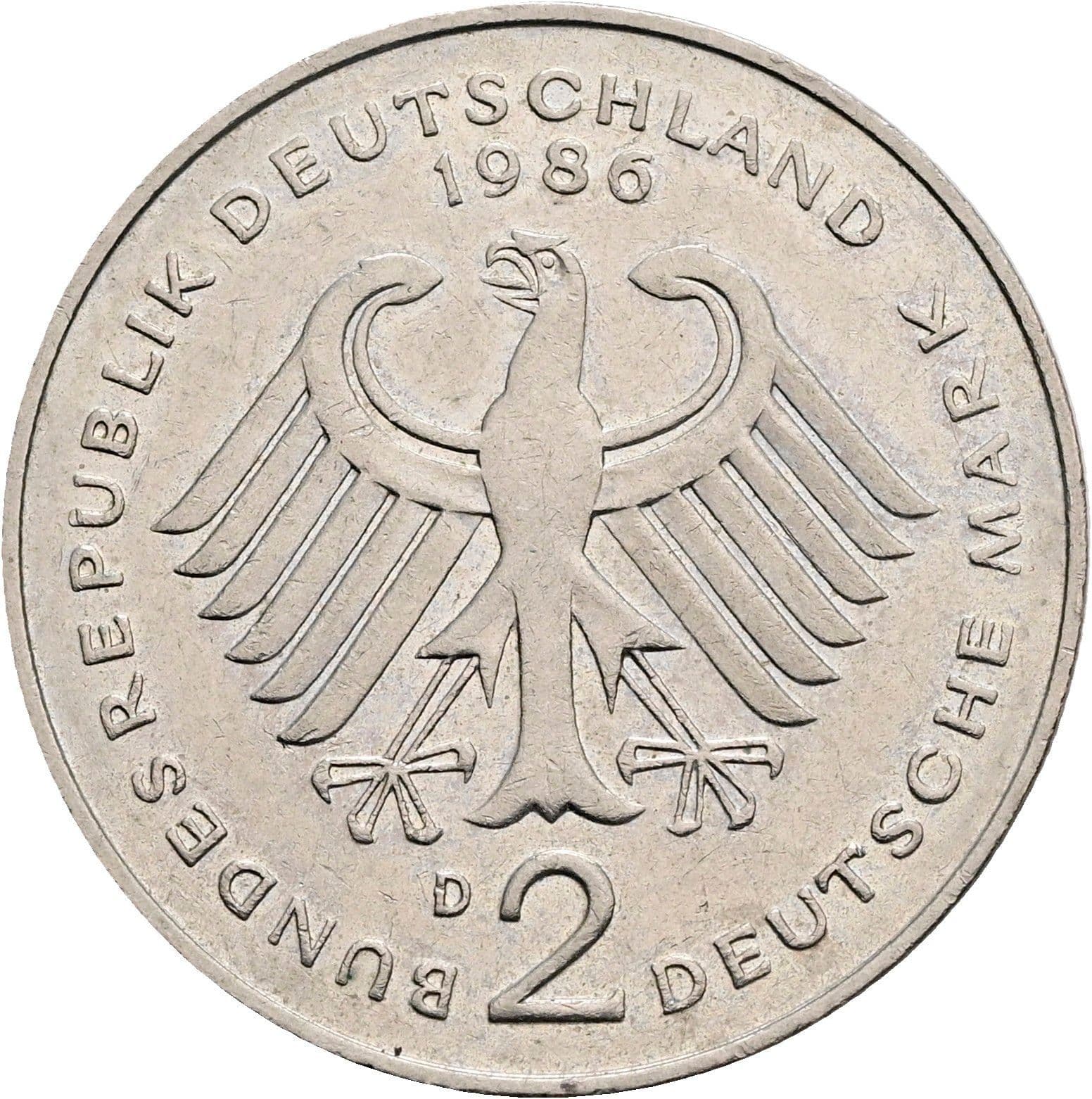 2 Deutsche Mark 1986 D – Rückseite