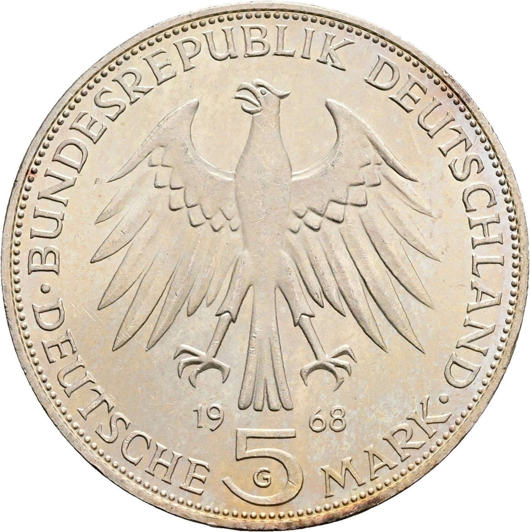 5 Deutsche Mark 1968 G – Rückseite