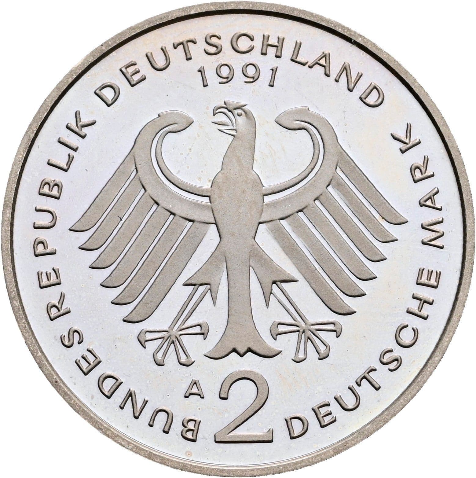 2 Deutsche Mark 1991 A – Rückseite